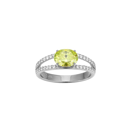Green And White Cubic Zirconia Platinum Over Sterling Silver Ring 2.41ctw