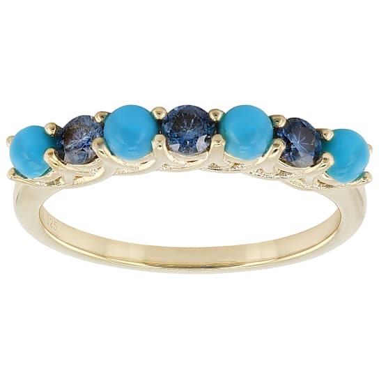 Sleeping Beauty Turquoise And Moissanite Ring In 18K Gold Over Sterling
Silver 0.28ctw