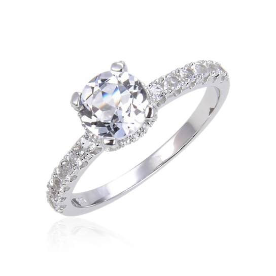 Round White Topaz Sterling Silver Ring, 1.98ctw