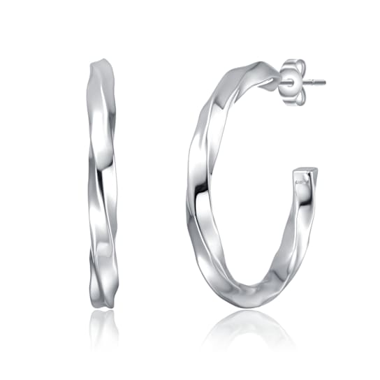 Bright Shine C-Hoop Earrings In White Rhodium Over Brass