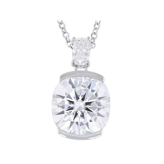 Two-Stone Half Bezel Moissanite Pendant Necklace In White Metal