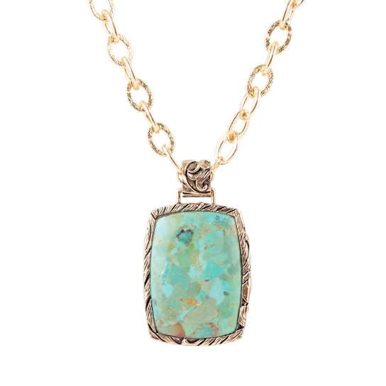 Barse Turquoise Jacquard Pendant Necklace In Bronze
