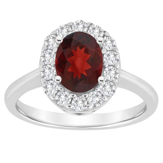 Oval Garnet Halo Ring With White Topaz In Sterling Silver