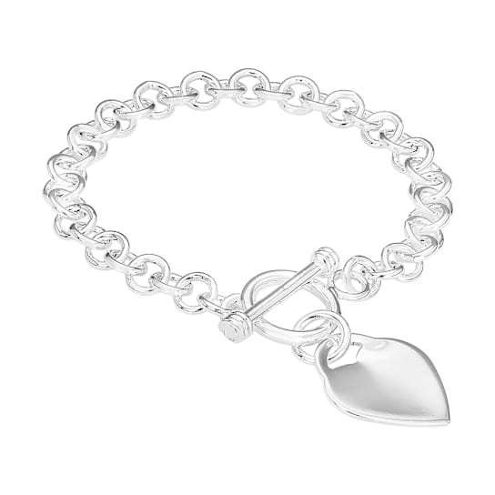 Rolo Chain Heart Toggle Bracelet In Sterling Silver Over Brass