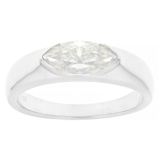 Marquise East-West Moissanite Solitaire Ring In Platinum-Enhanced
Sterling Silver