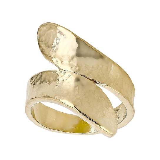 Hammered Bypass Ring In 18K Yellow Gold Over Bronze