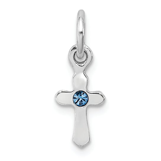 Rhodium Over Sterling Silver Child's December Blue Preciosca Crystal
Cross Pendant