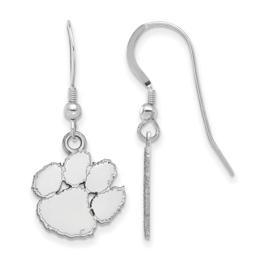 Rhodium Over Sterling Silver  LogoArt Clemson University Small Dangle Earrings