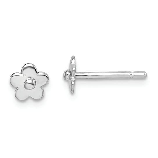 Rhodium Over Sterling Silver Flower Children's Post Earrings