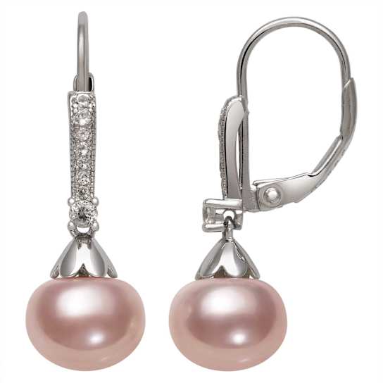 Pink Cultured Freshwater Pearl With Lab Created Sapphire Rhodium Over
Sterling Silver Earrings