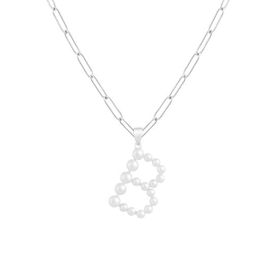 Letter B Initial Cultured Pearl Pendant Necklace In Sterling Silver