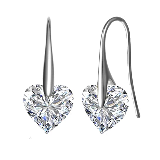Heart Shape CZ Drop Earrings In Sterling Silver