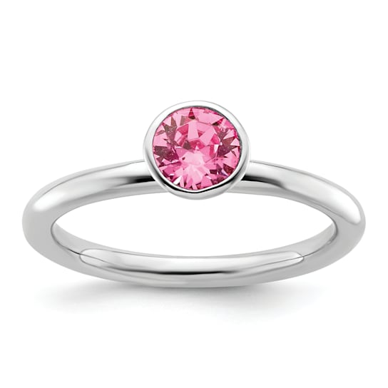 Sterling Silver Stackable Expressions High 5mm Pink Crystal Ring