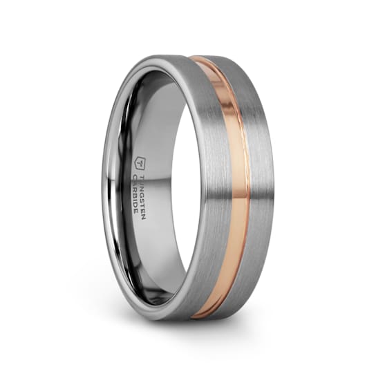 ZEUS Flat Brushed Finish Tungsten Carbide Ring with Rose Gold Plated
Groove- 6mm