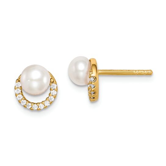 Sterling Silver Gold-tone with Freshwater Cultured Pearl and Cubic
Zirconia Earrings