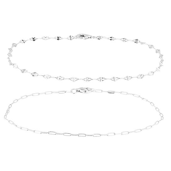 Mirror And Paperclip Chain Bracelet Set In Sterling Silver