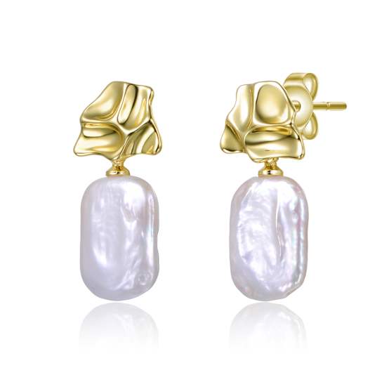 Baroque Freshwater Pearl Push Back Drop Earrings In 14K Gold Over
Sterling Silver