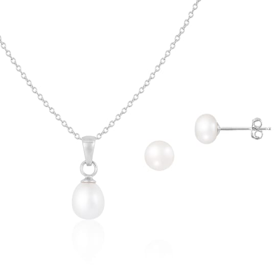 Freshwater Pearl Pendant And Earring Set In Sterling Silver