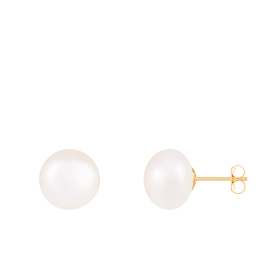 14k Yellow Gold 10-11mm White Freshwater Pearl Stud Earrings