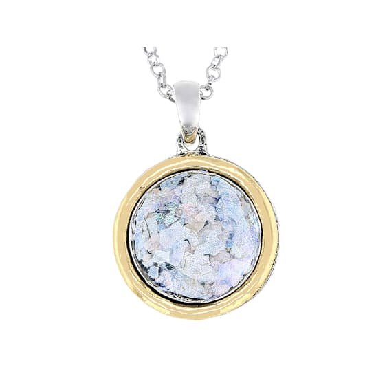 Roman Glass Pendant Necklace in Two-Tone Sterling Silver and 14K Gold 18 Inch