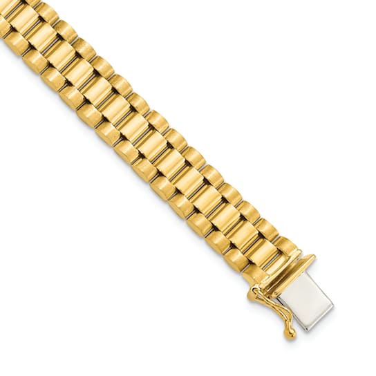14K Yellow Gold Men's Satin and Polished 8-inch Link Bracelet