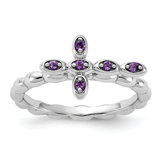 Rhodium Over Sterling Silver Stackable Expressions Cross Amethyst Ring 0.10ctw