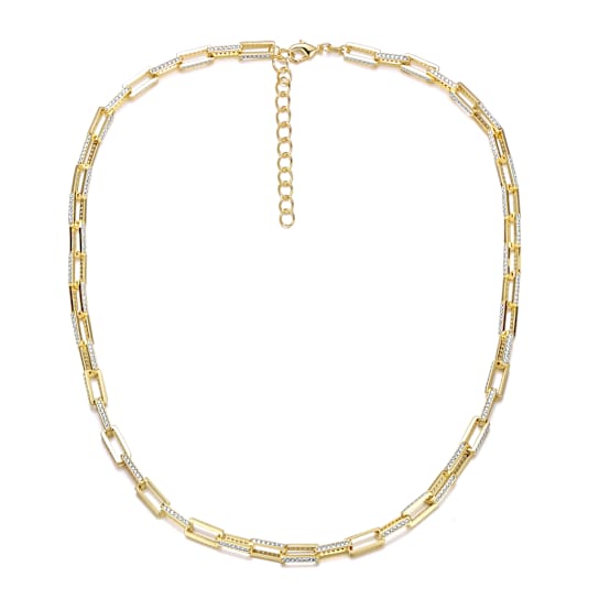 Pave CZ Chain Necklace In 14K Gold Over Sterling Silver