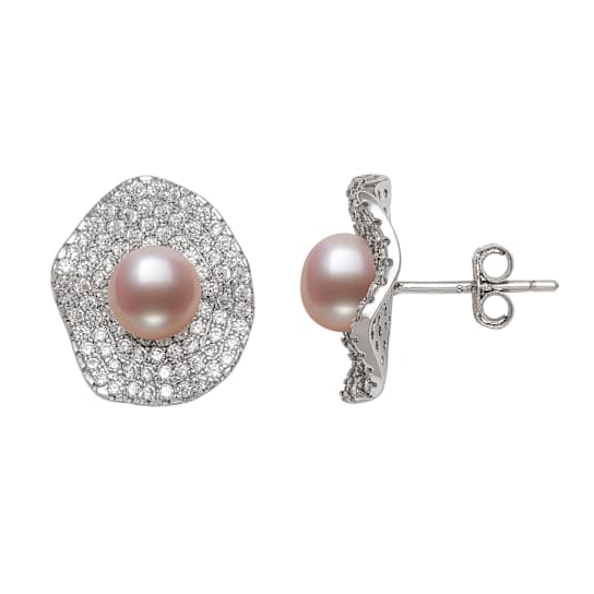 Pink Cultured Freshwater Pearl With Bella Luce® Rhodium Over Sterling
Silver Earrings