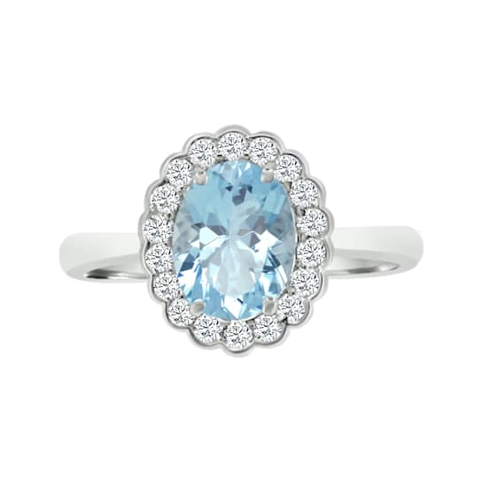 14K White Gold Aquamarine and Diamond Ring 1.05 ctw