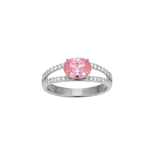 Pink And White Cubic Zirconia Platinum Over Sterling Silver Ring 1.72ctw