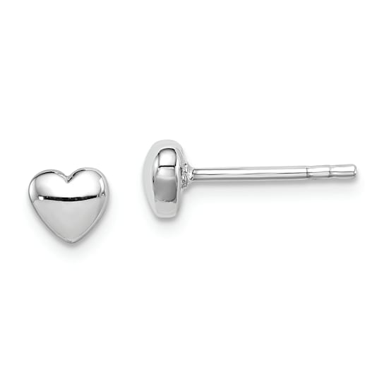 Rhodium Over Sterling Silver Polished Heart Post Earrings