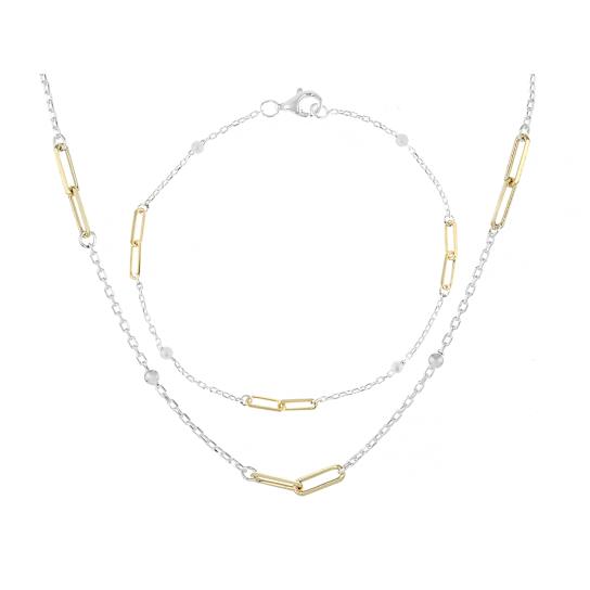 Two-Tone Paperclip Station Necklace And Bracelet Set In Sterling Silver
With 18K Gold Over Sterling Silver