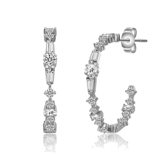 CZ C-Hoop Earrings In Sterling Silver