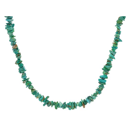Green Turquoise Chip Strand Necklace In Sterling Silver