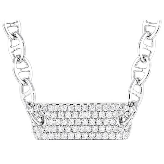 CZ Bar Necklace With Mariner Link Chain