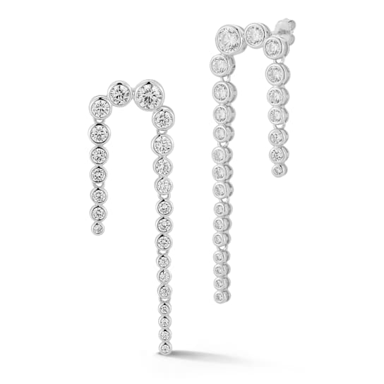 Rachel Zoe Graduating CZ Tennis Drop Earrings in Rhodium Over Sterling Silver