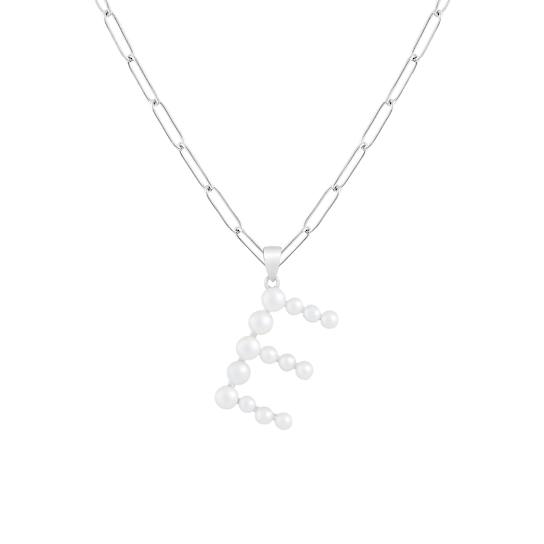 Letter E Initial Cultured Pearl Pendant Necklace In Sterling Silver