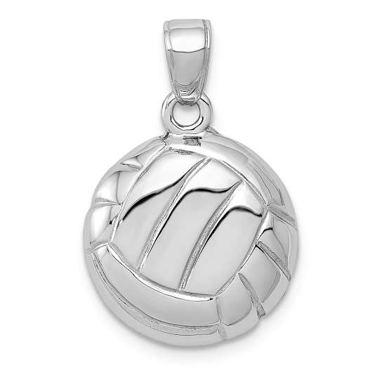 Rhodium Over 14k White Gold Polished and Textured Open-backed Volleyball Pendant