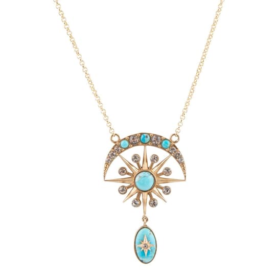 Barse Turquoise Celestial Star Drop Necklace In Bronze