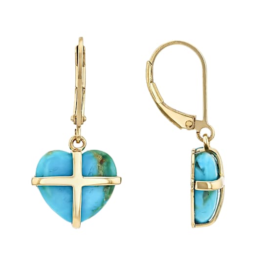 Turquoise Heart Earrings In 18K Gold Over Sterling Silver 12x11mm