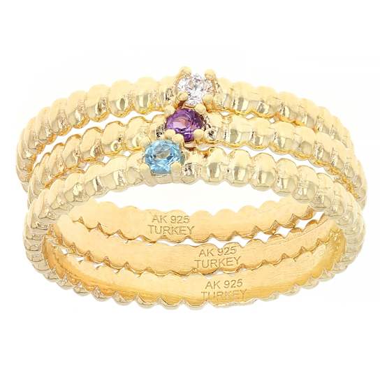 Stackable Ring Set With Topaz, Amethyst And CZ In 18K Gold Over Sterling Silver