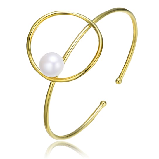 Pear Shape Freshwater Pearl Cuff Bracelet In 14K Gold Over Sterling Silver