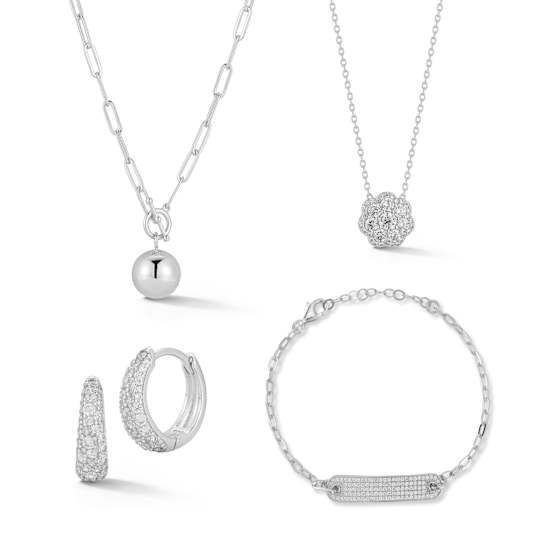 Rachel Zoe "Pave All Day" CZ 4-Piece Jewelry Set in Rhodium
Over Sterling Silver
