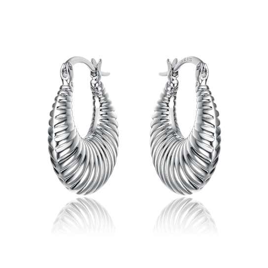 Seashell Saddleback Hoop Earrings In Rhodium Over Brass