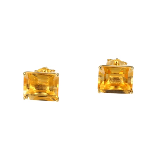 Emerald-Cut Citrine Stud Earrings In 18K Gold Over Sterling Silver