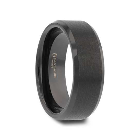 ELISE Black Tungsten Ring with Polished Beveled Edges and Brush Finished
Center 8mm