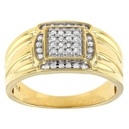 White Diamond 14k Yellow Gold Over Sterling Silver Men's Cluster Wide
Band Ring 0.25ctw