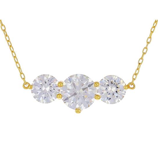 Three-Stone Moissanite Necklace In 14K Gold Over Sterling Silver