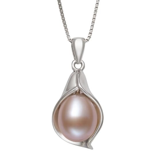Pink Freshwater Pearl Pendant Necklace In Sterling Silver 18 Inch