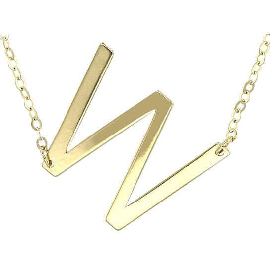 Sideways Initial W Necklace In Solid 14K Yellow Gold 18 Inch